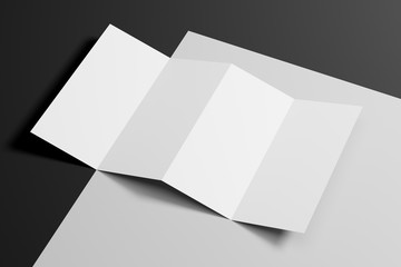 White empty folded blank paper on black background. The concept of business. Mock up. 3d rendering