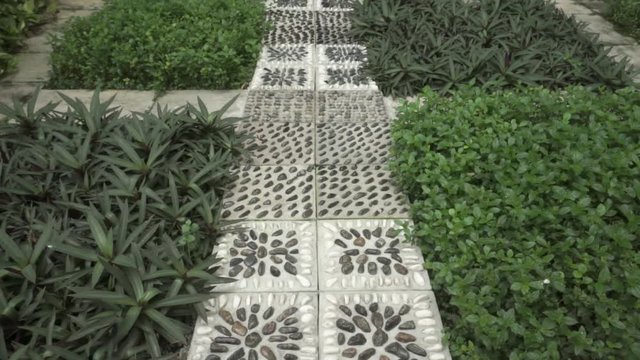 Reflexology acupressure foot path walkway in a garden.