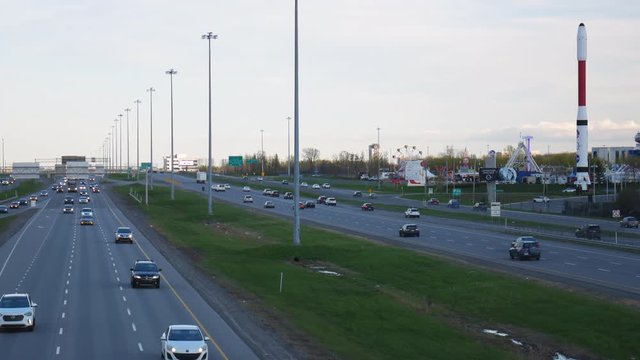 4k Highway traffic view, cars and trucks passing.