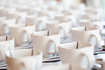 Fototapeta premium Many coffee cups, customer service during the conference break