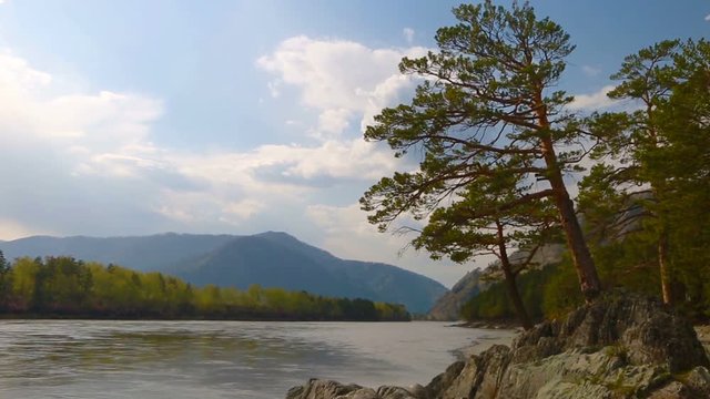 Katun river coast in Altai mountains. Chemal, Altay Republic, Siberia, Russia