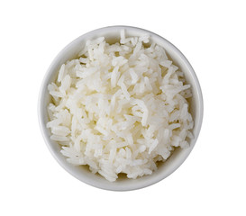 rice in white bowl on white background