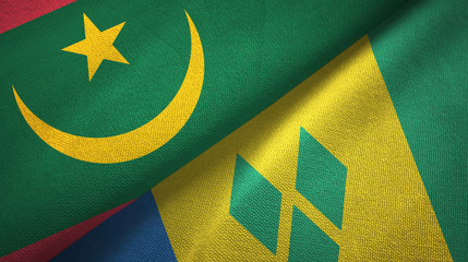 Mauritania and Saint Vincent and the Grenadines two flags textile cloth