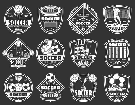 Soccer sport badges, football league club icons
