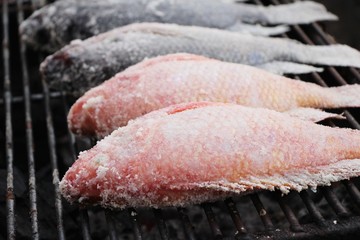 Grilled fish on stove at street food