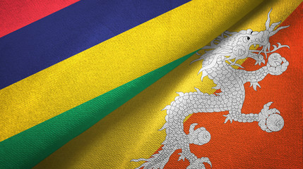 Mauritius and Bhutan two flags textile cloth, fabric texture 