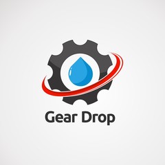gear drop with red swoosh logo vector, icon, element, and template for company