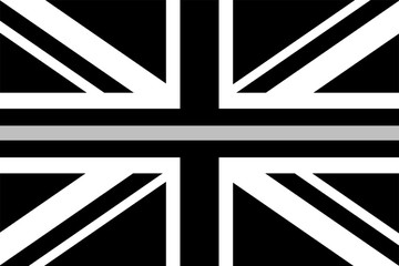 United Kingdom flag with a thin gray or silver - a sign to honor and respect British correctional officers, prison guards and jailers.
