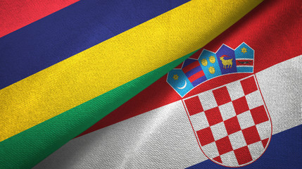 Mauritius and Croatia two flags textile cloth, fabric texture