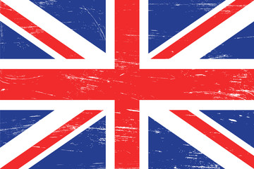 Vintage United Kingdom flag with grunge texture, scratches and brush traces.