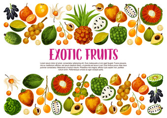 Exotic fruits, tropical farm agriculture harvest