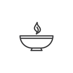 Burning bowl oil lamp line icon. linear style sign for mobile concept and web design. Diwali, celebration outline vector icon. Symbol, logo illustration. Vector graphics