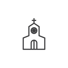 Church building line icon. linear style sign for mobile concept and web design. Catholic church with holy cross outline vector icon. Symbol, logo illustration. Vector graphics