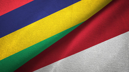 Mauritius and Indonesia two flags textile cloth, fabric texture