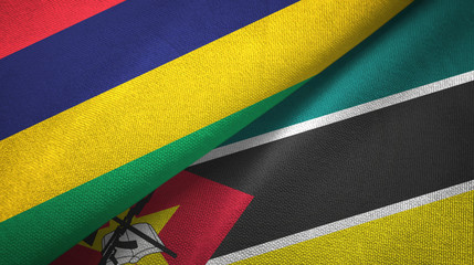Mauritius and Mozambique two flags textile cloth, fabric texture