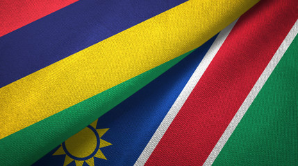 Mauritius and Namibia two flags textile cloth, fabric texture