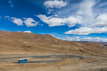 bus driving mountain of Tibet