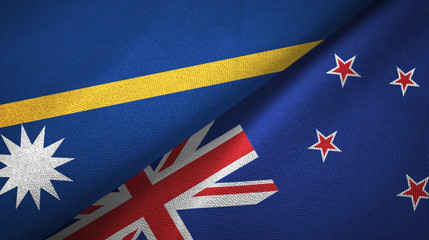 Nauru and New Zealand two flags textile cloth, fabric texture