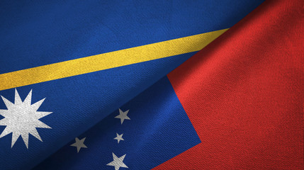 Nauru and Samoa two flags textile cloth, fabric texture