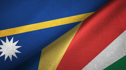 Nauru and Seychelles two flags textile cloth, fabric texture