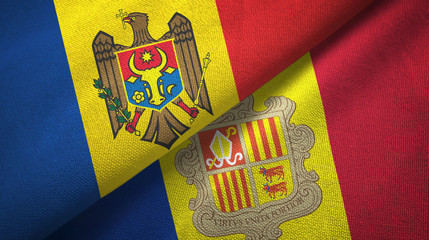 Moldova and Andorra two flags textile cloth, fabric texture 