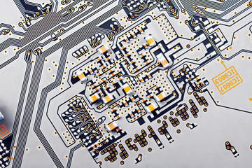 Electronic circuit board close up.