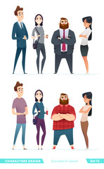 Fototapeta premium People in two different style of clothes. Character design collection in business and casual clothes.