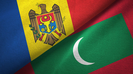 Fototapeta premium Moldova and Maldives two flags textile cloth, fabric texture