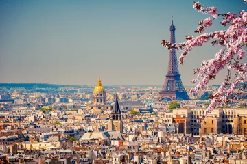 Fotobehang View on Eiffel Tower in Paris at spring, France © sborisov