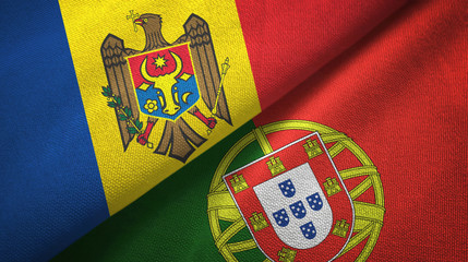 Moldova and Portugal two flags textile cloth, fabric texture