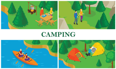 Fototapeta premium Isometric Summer Tourism Colorful Composition