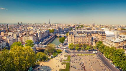 Aerial view of Paris at springtime, France