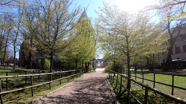 walking toward Lund cathedral during sunny day
Spring in Sweden