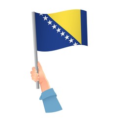 Bosnia and Herzegovina flag in hand icon