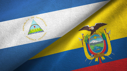 Nicaragua and Ecuador two flags textile cloth, fabric texture