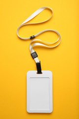 Name tag, vip pass id, badge and lanyard. Event blank on yellow background.