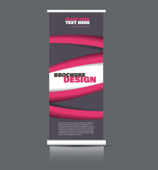 Naklejka premium Roll up banner design. Vertical narrow flyer template. Advertising panel layout. Grey and pink vector illustration.
