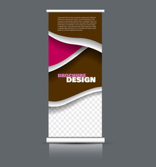 Fototapeta premium Roll up banner design. Vertical narrow flyer template. Advertising panel layout. Pink and brown vector illustration.