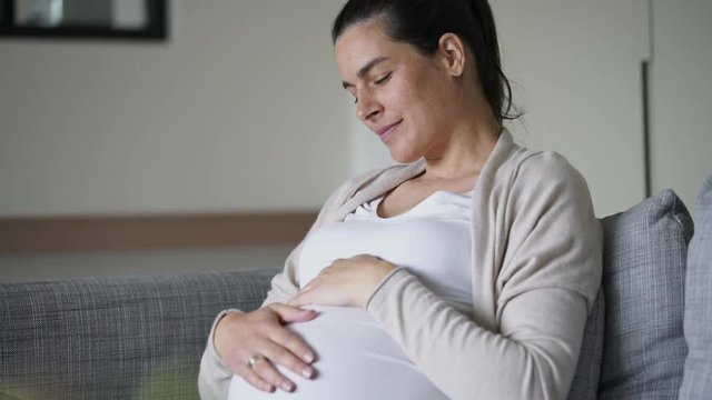 Portrait of pregnant woman relaxing in sofa