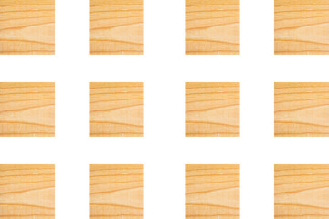 Lines of textured wooden square blocks on white background, Horizontal for creative design about wood work, natural timber, building