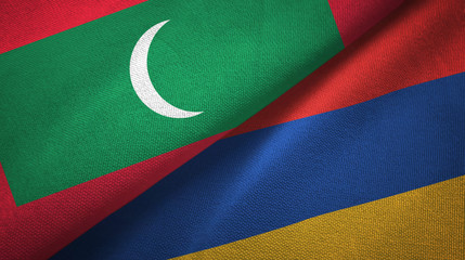 Maldives and Armenia two flags textile cloth, fabric texture 