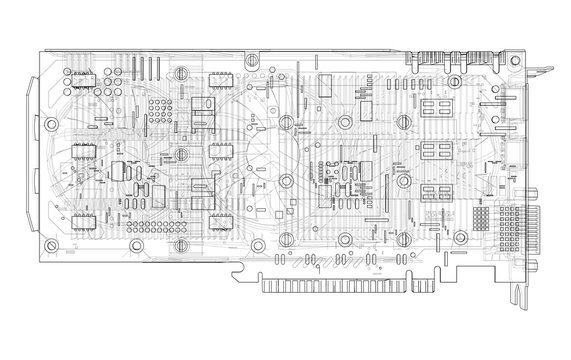 Gpu Card Outline. Vector