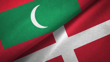 Maldives and Denmark two flags textile cloth, fabric texture