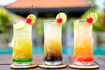 Colorful summer drinks cocktails