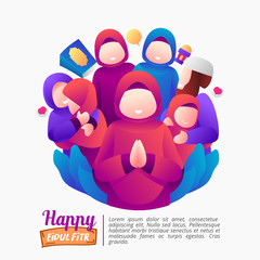 illustration of Eid al-Fitr holiday with a happy family
