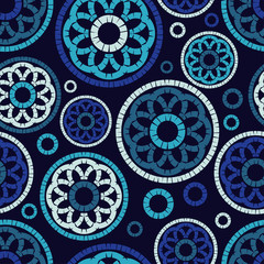 Polka dots seamless pattern. Mosaic of ethnic figures. Patterned texture. Geometric background. Can be used for wallpaper, textile, invitation card, wrapping, web page background.