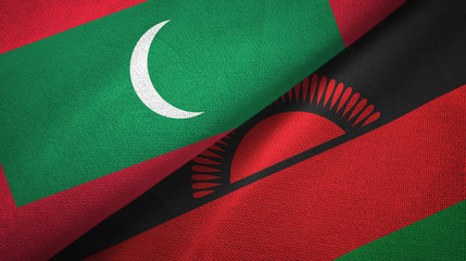 Maldives and Malawi two flags textile cloth, fabric texture