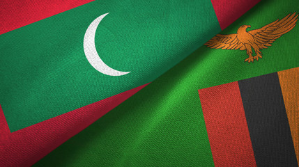 Maldives and Zambia two flags textile cloth, fabric texture