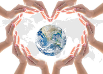 World heart health day concept with collaborative hands protection in heart shape: Elements of this image furnished by NASA