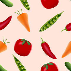Seamless pattern of various fresh vegetables  isolated on white background